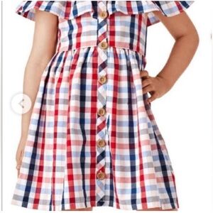 Patriotic American U.S.A. Fourth of July Plaid Off-Shoulder Kids Dress size 6x